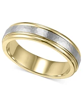 Men's 14k Gold and 14k White Gold Ring, Two-Tone Hammered Wedding Band