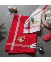 Design Imports Stripe Holly Mistletoe Holiday embroidered Dishtowel Set