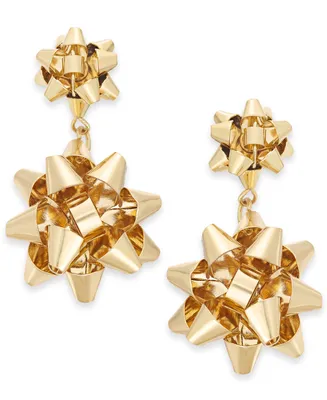 Holiday Lane Gold-Tone Bow Drop Earrings, Created for Macy's