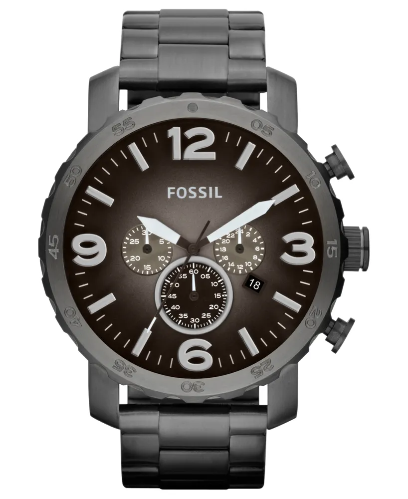Fossil Men's Chronograph Nate Smoke Tone Stainless Steel Bracelet Watch 50mm JR1437