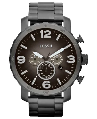 Fossil Men's Chronograph Nate Smoke Tone Stainless Steel Bracelet Watch 50mm JR1437