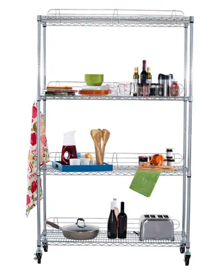 Trinity 4-Tier Wire Shelving Rack Include Wheels and Back Stands