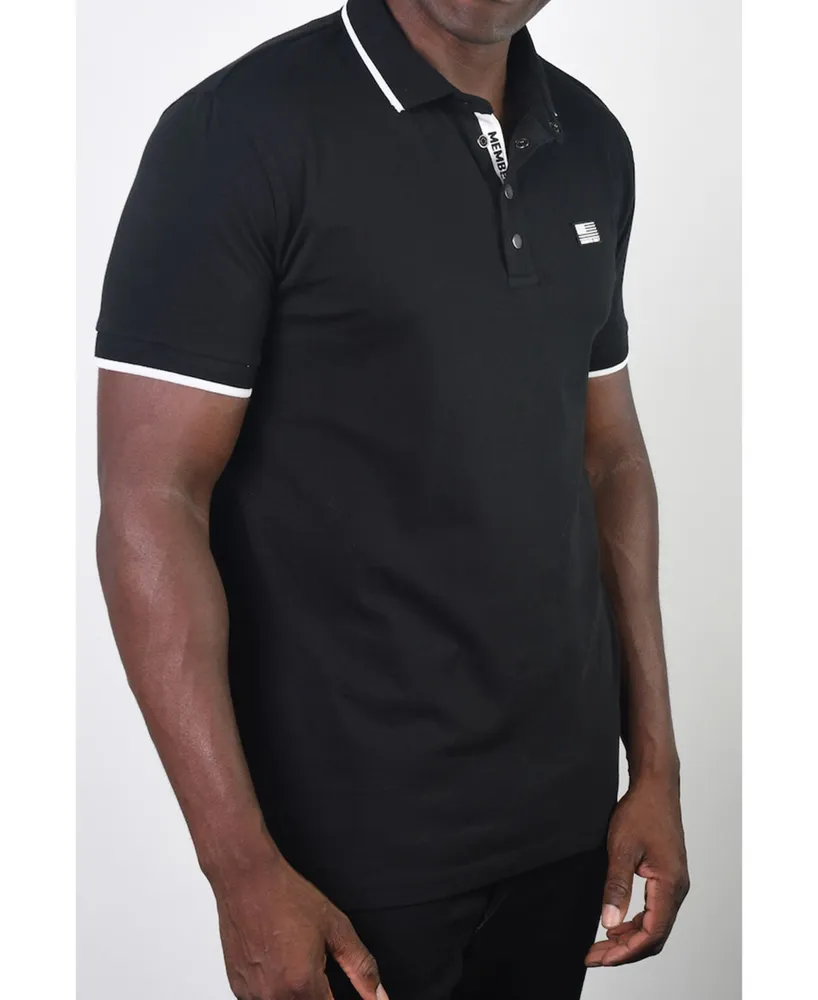 Members Only Men's Basic Short Sleeve Snap Button Polo with Us Flag Logo