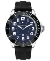 Tommy Hilfiger Men's Black Silicone Strap Watch 44mm, Created for Macy's