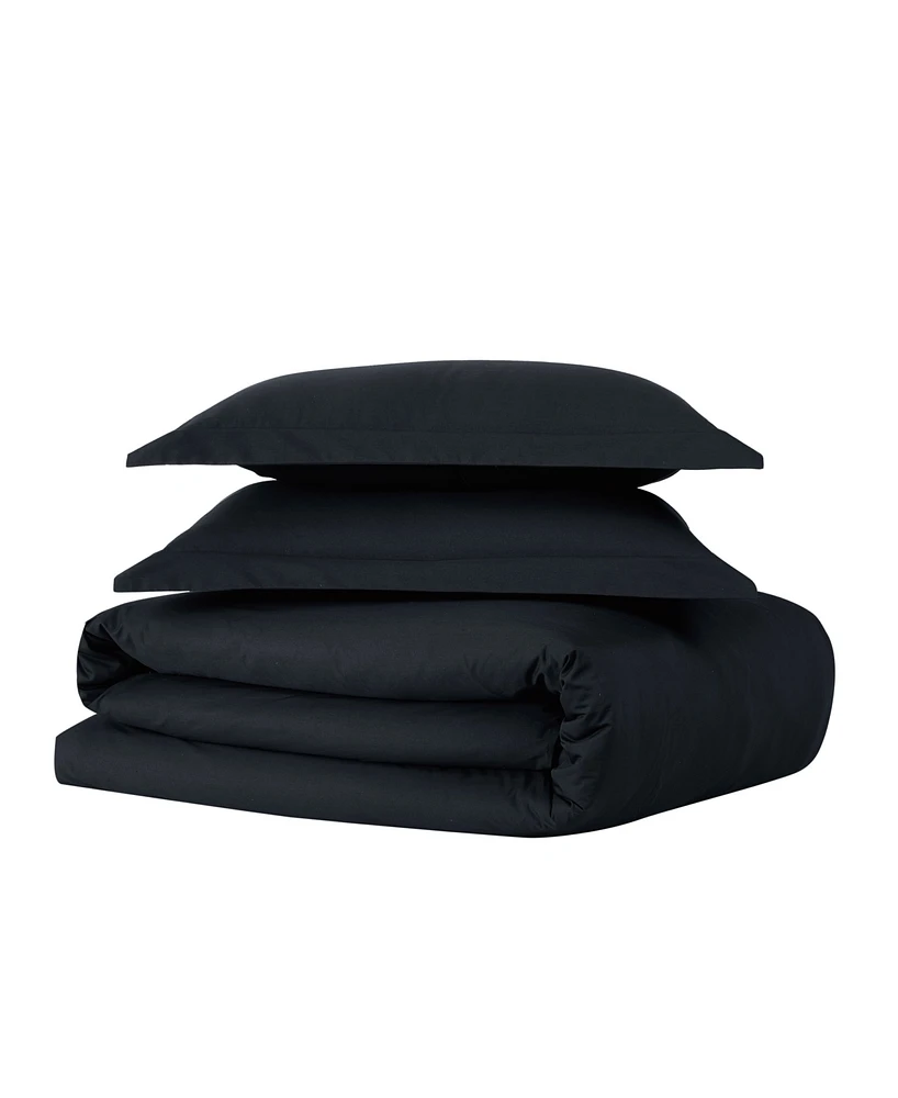 Brooklyn Loom Solid Cotton Percale Full/Queen 3-Pc. Duvet Set
