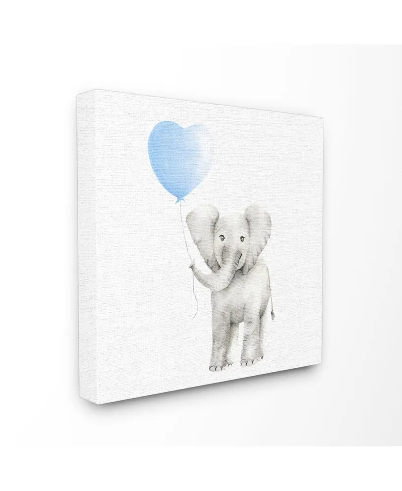 Stupell Industries Baby Elephant Blue Balloon Linen Look Canvas Wall Art, 17" x 17"