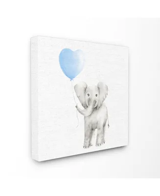 Stupell Industries Baby Elephant Blue Balloon Linen Look Canvas Wall Art, 17" x 17"