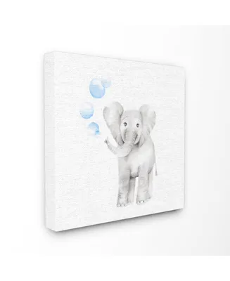 Stupell Industries Baby Elephant Blue Bubbles Linen Look Canvas Wall Art