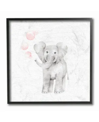 Stupell Industries Baby Elephant Pink Bubbles Linen Look Framed Giclee Art, 12" x 12"