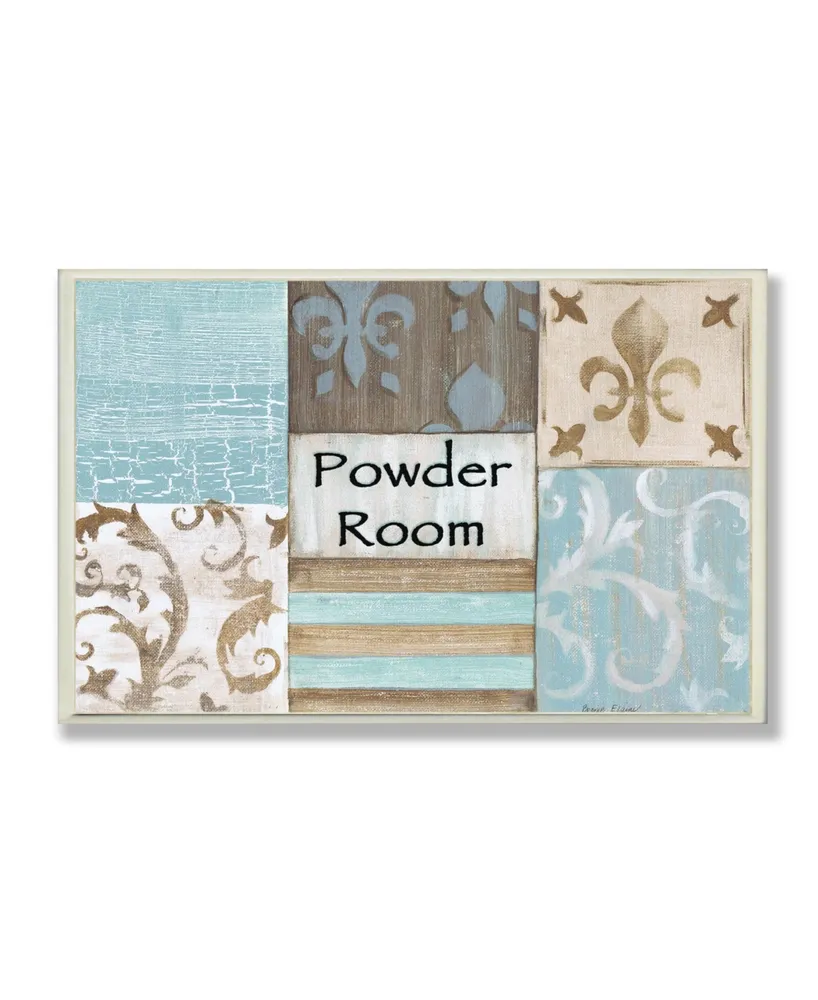 Stupell Industries Home Decor Collection Fleur de Lis Powder Room Blue, Brown and Beige Bathroom Wall Plaque Art, 12.5" x 18.5"