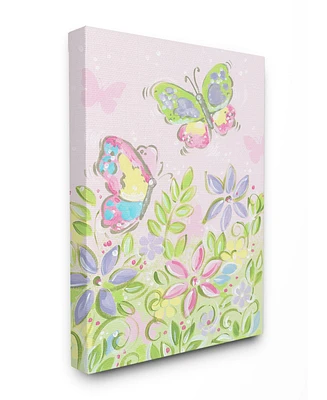 Stupell Industries The Kids Room Pastel Butterflies and Flowers Canvas Wall Art, 30" x 40"