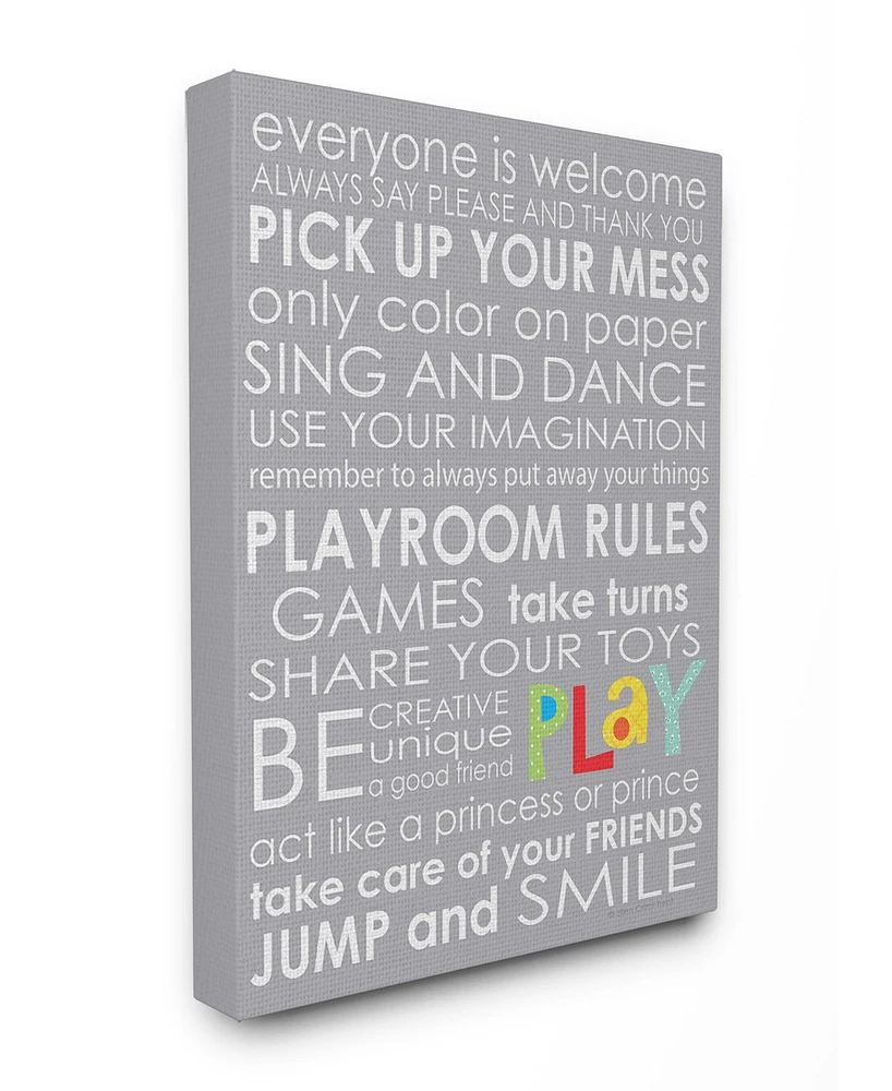 Stupell Industries Home Decor Everyone Is Welcome Playroom Rules on Gray Canvas Wall Art, 30" x 40"