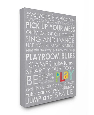 Stupell Industries Home Decor Everyone Is Welcome Playroom Rules on Gray Canvas Wall Art, 30" x 40"