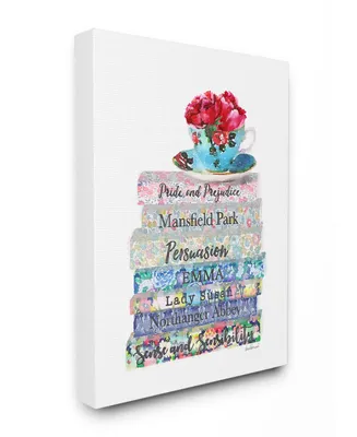 Stupell Industries Floral Book Stack Tea Cup Canvas Wall Art, 16" x 20"