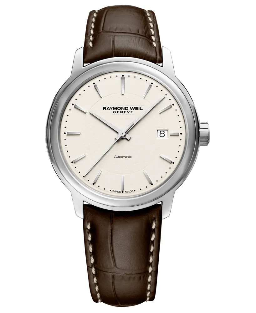 Raymond Weil Men's Swiss Automatic Maestro Brown Leather Strap Watch 40mm