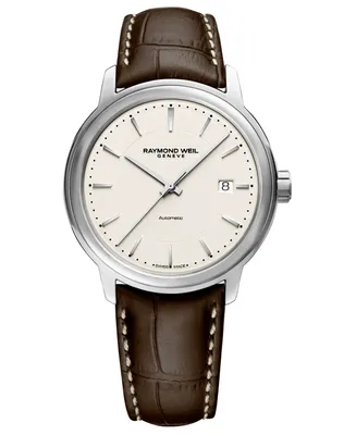 Raymond Weil Men's Swiss Automatic Maestro Brown Leather Strap Watch 40mm