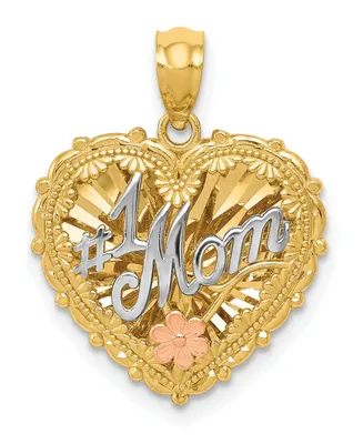 #1 Mom Shadowbox Charm in 14k Yellow, White and Rose Gold