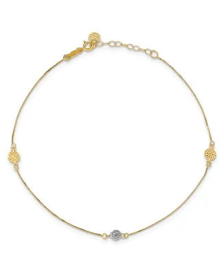 Puff Circle and Disc Anklet in 14k Yellow and White Gold