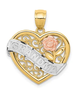 Grandma Heart Pendant in 14k Yellow Rose Gold and Rhodium