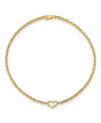 Open Heart Rope Anklet in 14k Yellow Gold