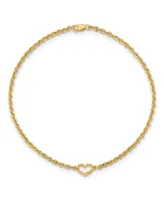 Open Heart Rope Anklet in 14k Yellow Gold