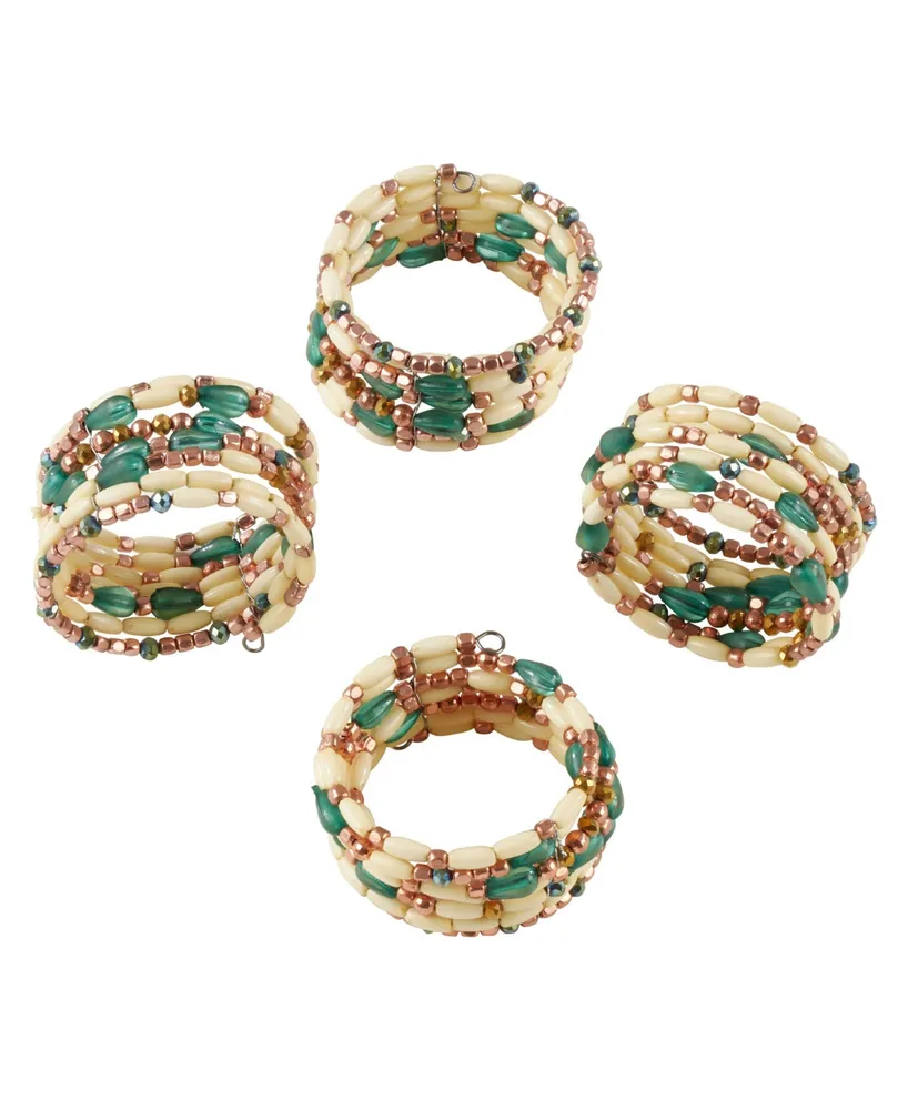 Saro Lifestyle Beaded Design Table Napkin Ring, Set of 4
