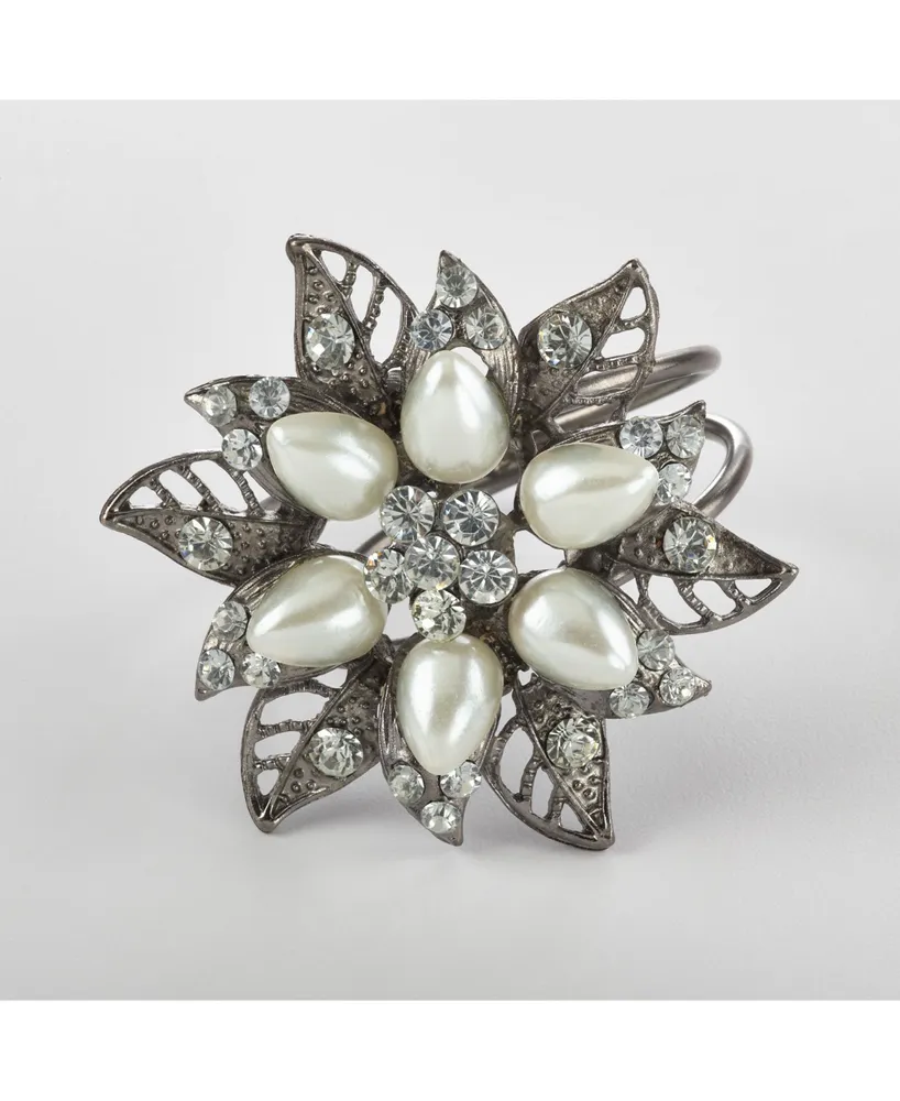 Saro Lifestyle Bejeweled Flower Design Napkin Ring, Set of 4