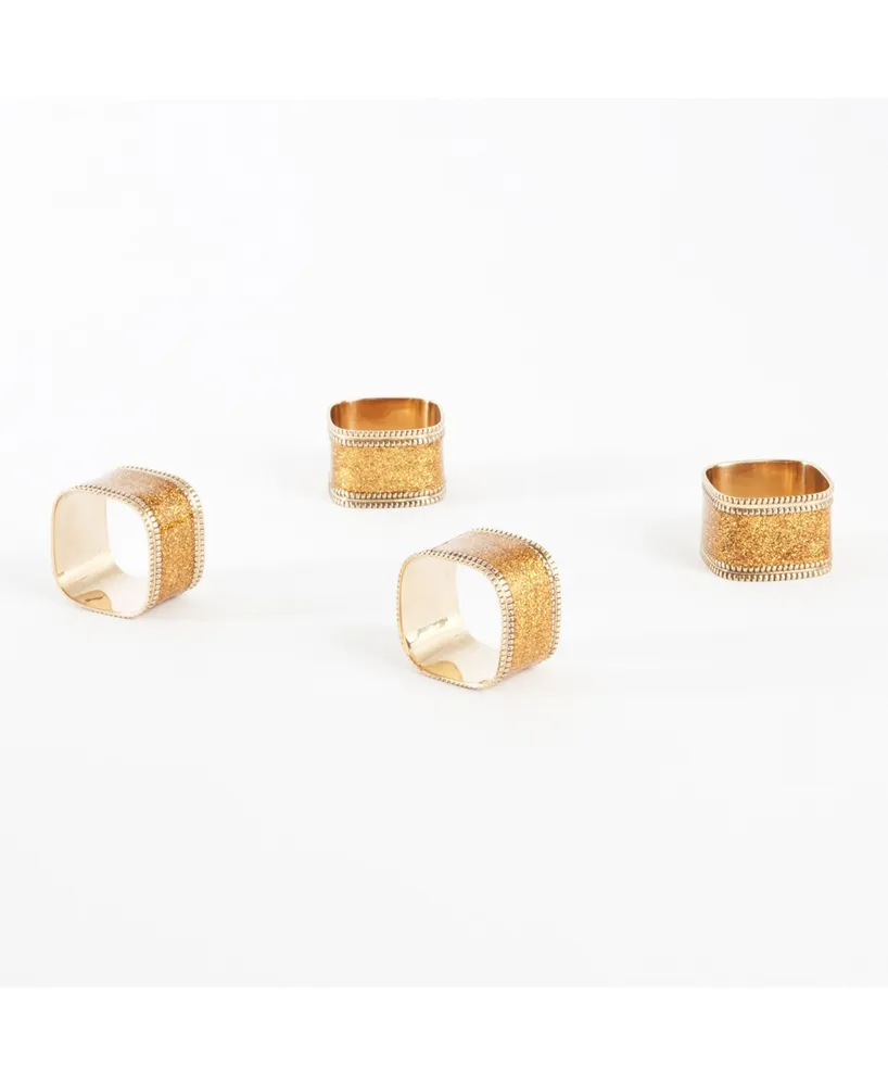 Saro Lifestyle Sparkling Square Design Napkin Ring Set of 4