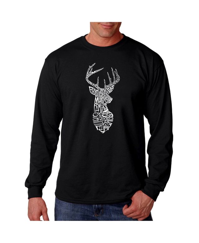 La Pop Art Men's Word Long Sleeve T-Shirt- Types of Deer