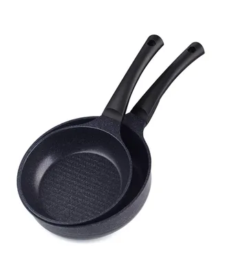 Cook N Home 8" and 9.5-Inch Marble Nonstick Cookware Saute Fry Skillet Pans, Black