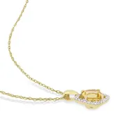 Citrine (3/4 ct. t.w.) and Diamond (1/10 ct. t.w.) Square Halo 17" Necklace in 10k Yellow Gold