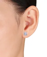 Blue Topaz (1 ct. t.w.) and Diamond Accent Halo Square Stud Earrings in 10k White Gold