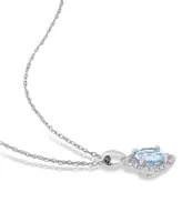 Blue Topaz (1 ct. t.w.) and Diamond (1/10 ct. t.w.) Square Halo 17" Necklace in 10k White Gold