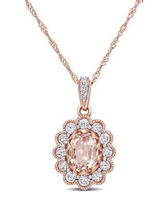 Morganite (3/4 ct. t.w.) White Sapphire (5/8 ct. t.w.) and Diamond (1/10 ct. t.w.) Floral 17" Necklace in 10k Rose Gold