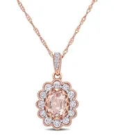 Morganite (3/4 ct. t.w.) White Sapphire (5/8 ct. t.w.) and Diamond (1/10 ct. t.w.) Floral 17" Necklace in 10k Rose Gold
