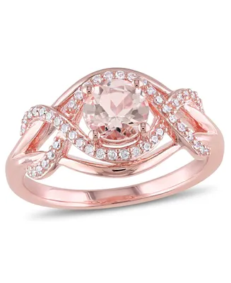 Morganite and Diamond (1/5 ct. t.w.) Halo Crossover Ring 18k Rose Gold Over Silver