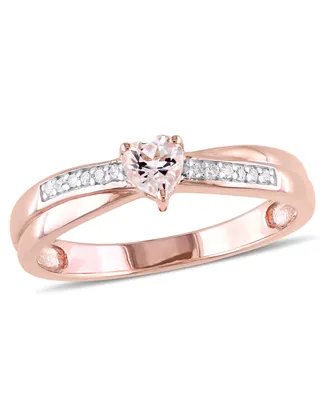 Morganite (1/4 ct.t.w) and Diamond (1/20 ct. t.w.) Heart Ring 18k Rose Gold Over Silver