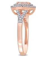 Morganite (3/4 ct. t.w.) and Diamond (1/4 Double Halo Ring 14k Rose Gold