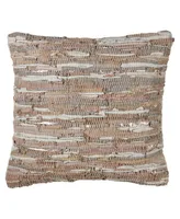 Saro Lifestyle Chindi Cotton and Leather Decorative Pillow, 20" x 20"