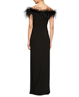 Alex Evenings Faux-Feather Off-The-Shoulder Gown