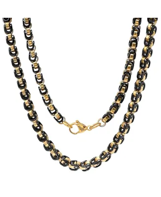 Steeltime Men's black Ip and 18k gold Plated Stainless Steel 24" Byzantine Chain Necklaces