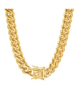 Steeltime Men's 18k gold Plated Stainless Steel 24" Miami Cuban Link Chain with 10mm Box Clasp Necklaces