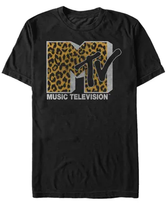 Mtv Men's Cheetah Print Logo Short Sleeve T-Shirt