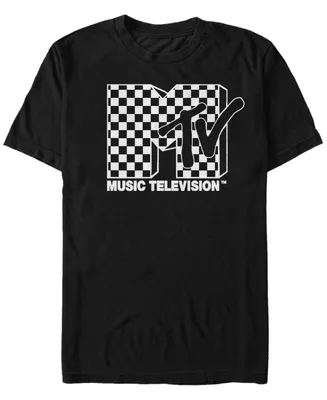 Mtv Men's Black And White Checkered Logo Short Sleeve T-Shirt