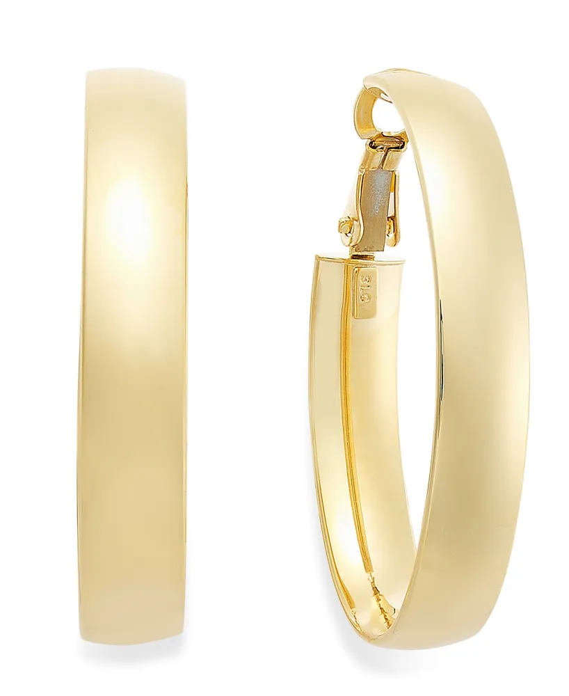 Italian Gold Omega Back Hoop Earrings in 14k Gold