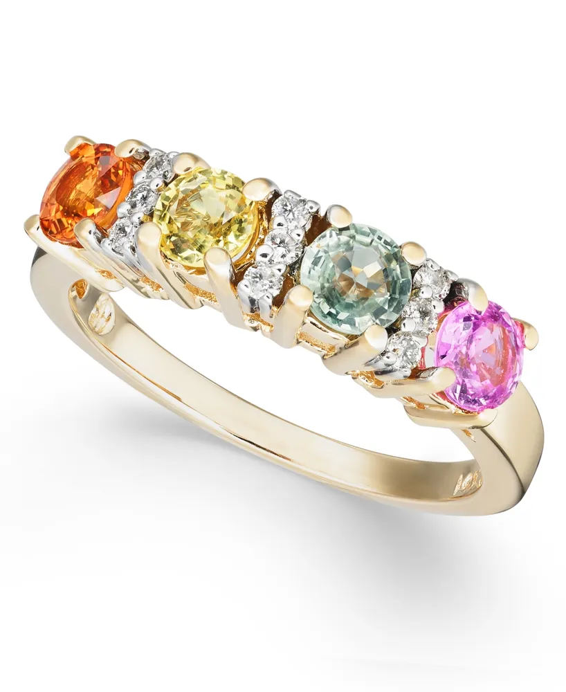 Multi-Sapphire (1-1/3 ct. t.w.) & Diamond (1/10 ct. t.w.) Ring in 14k Gold - Multi