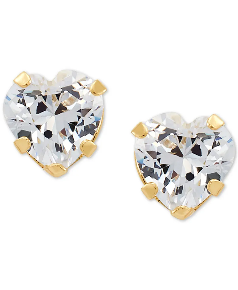 Cubic Zirconia Heart Stud Earrings in 14k Gold