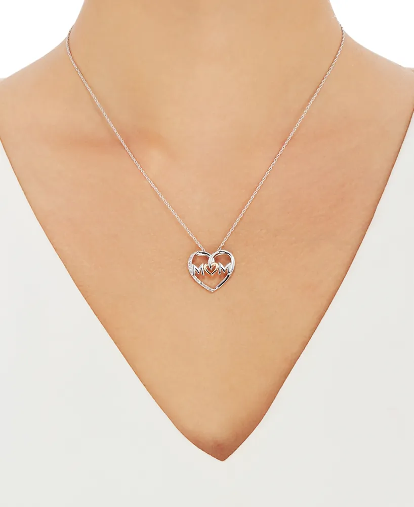 Mom Diamond Heart Necklace in Sterling Silver and 14k Gold (1/10 ct. t.w.)