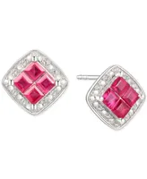 Ruby (5/8 ct. t.w.) & Diamond (1/20 ct. t.w.) Square Stud Earrings in Sterling Silver