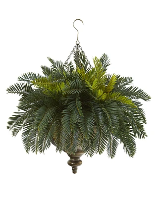 Nearly Natural Cycas Artificial Plant in Metal Hanging Bowl